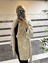 Kadın Yaka Kürklü Kuşaklı Kaban